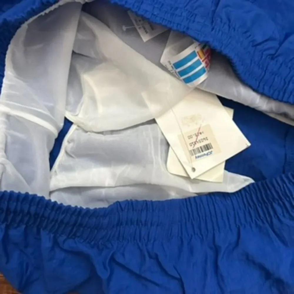 Vintage 90's Adidas Nylon Shorts Men's L Royal Blue‎ Lined Logo Deadstock Casual